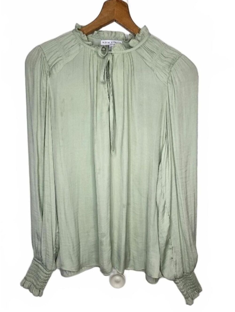Maison D'Amelie Romantic Pintuck Blouse Ruffle Neck Fairycore Sz Small Honeydew